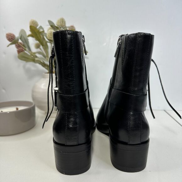 New Lucky Brand Kamany Leather Boot Black Horseshoe Shape Logo Women's 7M NWOB - Picture 4 of 11